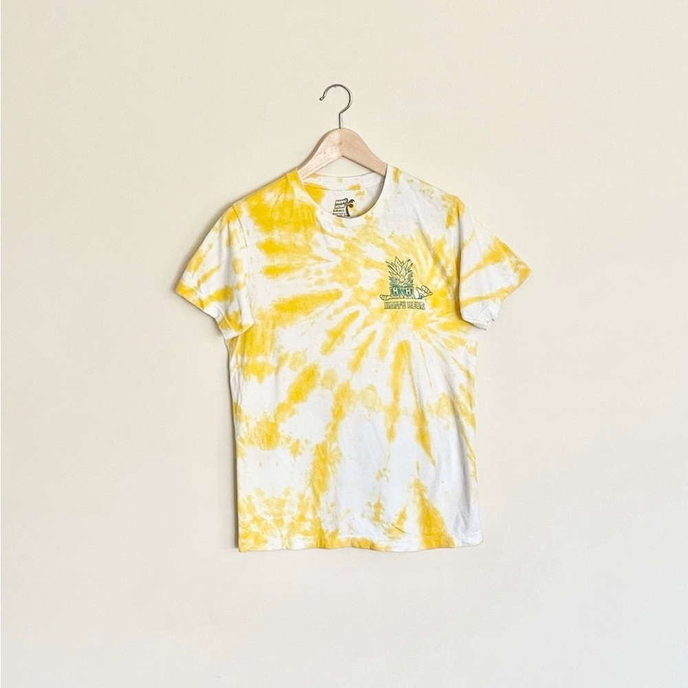 Happy Hour Pineapple Graphic Yellow Tie Dyed T Shirt Adult size Small